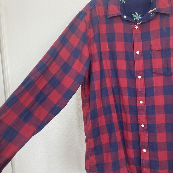 Chubbies Shirt Mens Large Red Blue Plaid Flannel Reversible Palm Tree Casual - Picture 8 of 12
